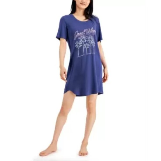 Jenni Short Sleeve Printed Sleep Shirt, Blue, Large