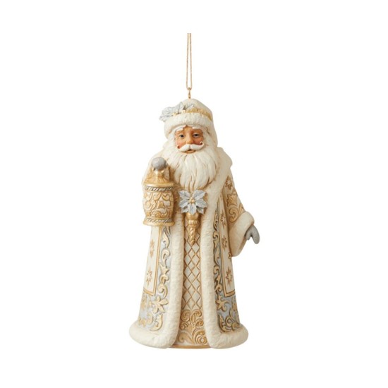  Holiday Santa with Lantern Ornament, Beige