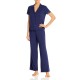  Lace-Trim Jersey Knit Pajama Set, Navy, Small