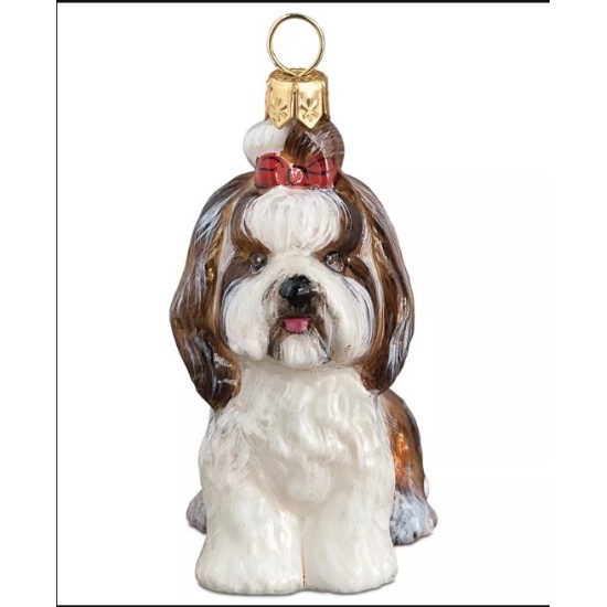  ‘Dog Sitting with Top Knot’ Ornament Brown/ White