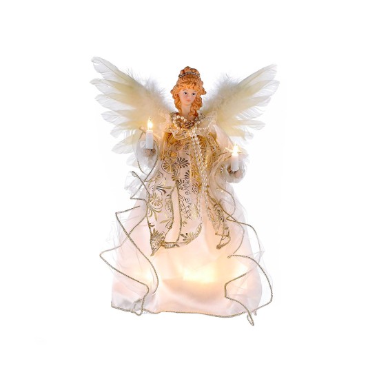  12-Inch 10-Light Ivory and Gold Angel Treetop