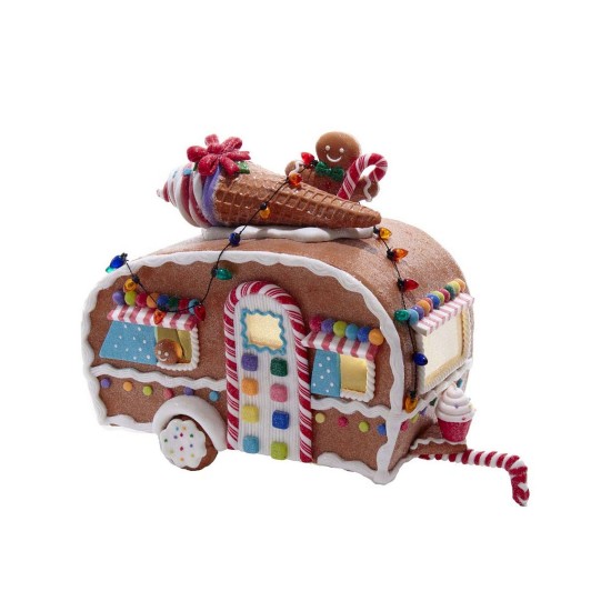  8.4″ Battery Operated Light-Up Gingerbread Food Truck Table Piece, Multi