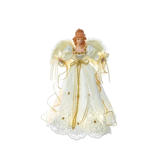Kurt  Adler  14-Inch Battery-Operated Ivory and Gold LED Angel Treetop