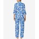  3/4 Sleeve Notch Collar Long Pants Pajama Sets, Blue/White, X-Small