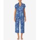  Dolman Sleeve Notch Collar Capri Pants Pajama Sets, Paisley Blue, Large
