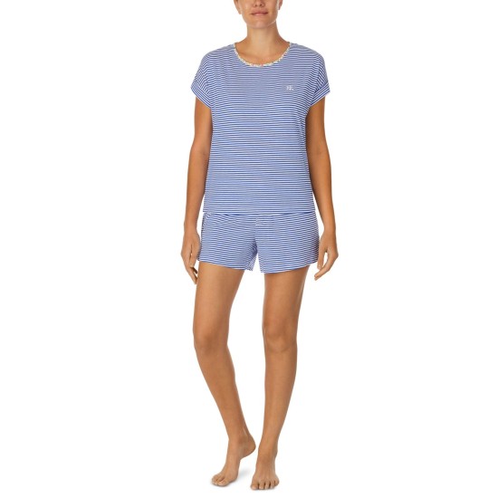  Short Sleeve Roll Cuff Boxer Pajama Sets, Blue, X-Small