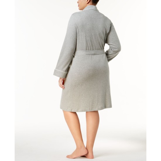  Womens Plus Size Essentials Quilted Collar and Cuff Robe, Heather Grey, 1X (US 18-20)