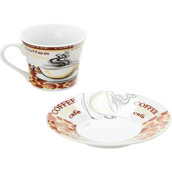  Porcelain Espresso Coffee Cups, Brown Bean Design, Set of 6