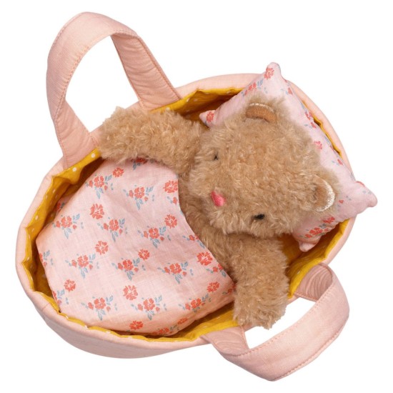  Moppettes Bea Bear Stuffed Animal with Fabric Bassinet, Blanket & Pillow