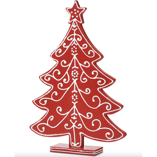  Collection Farmhouse Red & White Decorated Tabletop Tree