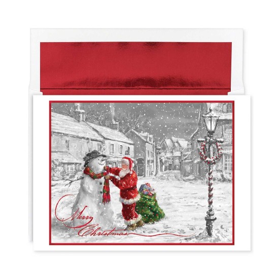  Holiday Collection 18 Cards / 18 Foil Lined Envelopes, Santa & Snowman