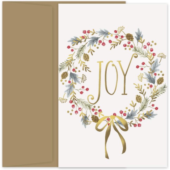  Holiday Collection 18-Count Petite Boxed Christmas Cards with Envelopes, 4″ x 6″, Joy Wreath