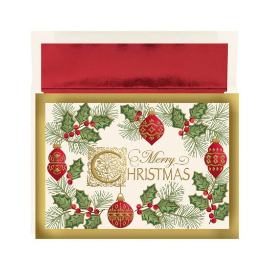  Holiday Collection Premium 16-Count Boxed Embossed Christmas Cards with Foil-Lined Envelopes, 7.8″ x 5.6″
