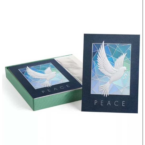  Stand Glass Dove Holiday Set of 16 Boxed Cards