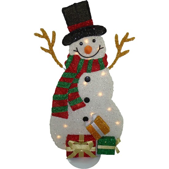 National Tree 31 Inch White Flannel Snowman with 20 Clear Lights