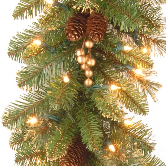  9′ x 10″ Glittery Pine Garland with 100 Clear Lights, Green