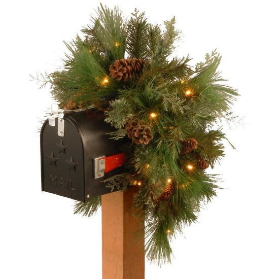  Decorative Collection Pine Mailbox Swag with 63 Battery Operated Soft White and Red LED Lights