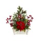  18in. Poinsettia, Succulent and Berry Artificial Arrangement in Bench Planter, Red