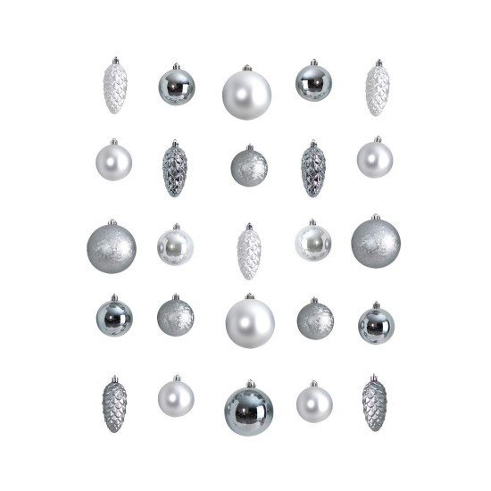  Holiday Christmas 23 Piece Lux Shatterproof Ornament Set, Silver