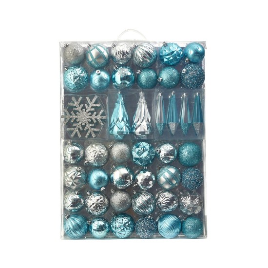  Holiday Shatterproof, 52 Count Christmas Tree Ornament Box Set, Blue