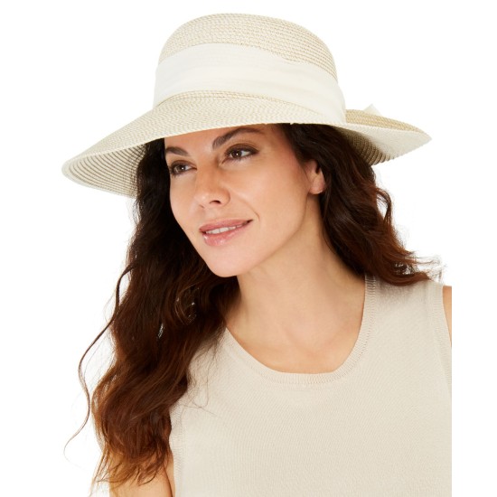  Mixed-braid Scarf Floppy Hat, White,  One Size