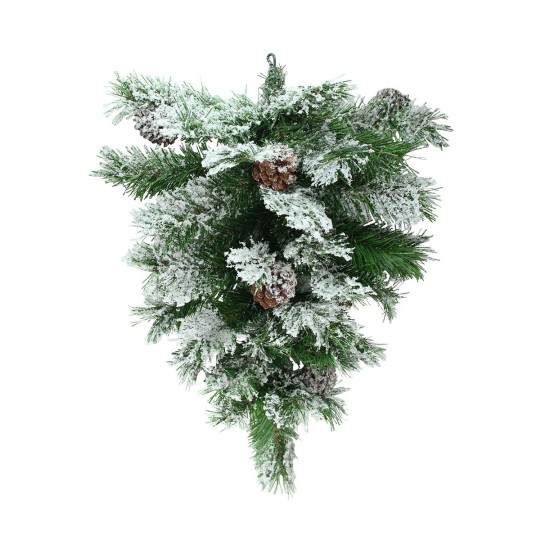 22″ Snowy Flocked and Pinecones Christmas Teardrop Swag, Green