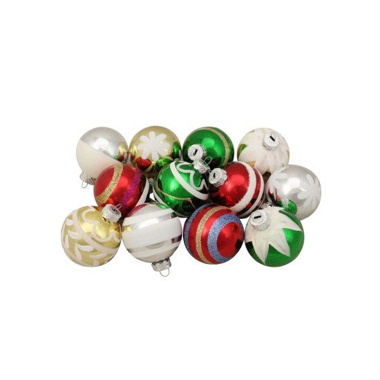  2.25 in. Shiny Vintage Striped Glass Ball Ornament – Set of 12