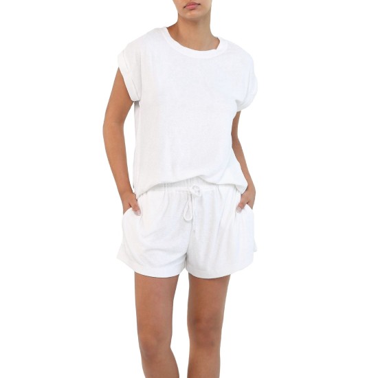 Papinelle Women's French Terry Short Pajama Sets, White, Large