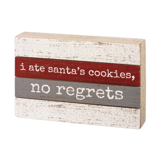  Box Sign – No Regrets, 9×6 Inches, Red/Gray/White