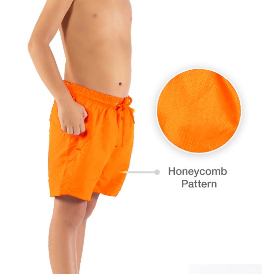 Printed, Solid & Fluorescent Colored Quick Dry Swim Shorts for Boys and Girls, Swim Trunks, Bathing Suits, Swimwear, Swim Shorts for Kids, Orange, 7-8T