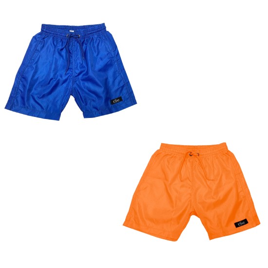 Printed, Solid & Fluorescent Colored Quick Dry Swim Shorts for Boys and Girls, Swim Trunks, Bathing Suits, Swimwear, Swim Shorts for Kids, 2pc - Blue/Orange, 7-8T