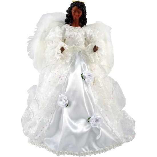 Santa’s Workshop 16″ Black Wedding Dress Angel Tree Topper, White