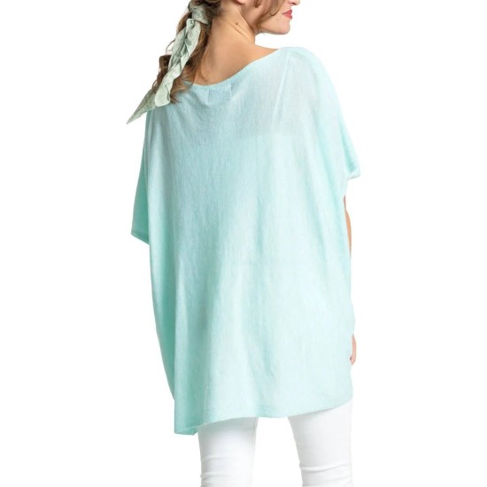  Recycled Knit Twist Poncho, Teal