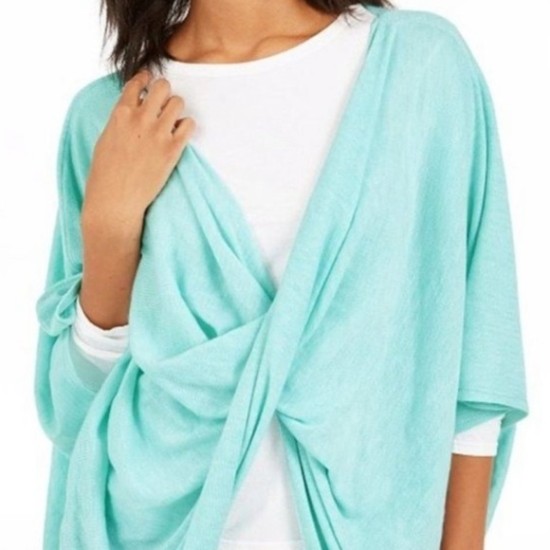  Recycled Knit Twist Poncho, Teal
