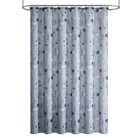  Begonia 14-Piece Shower Curtain Bath Set Bedding, Blue