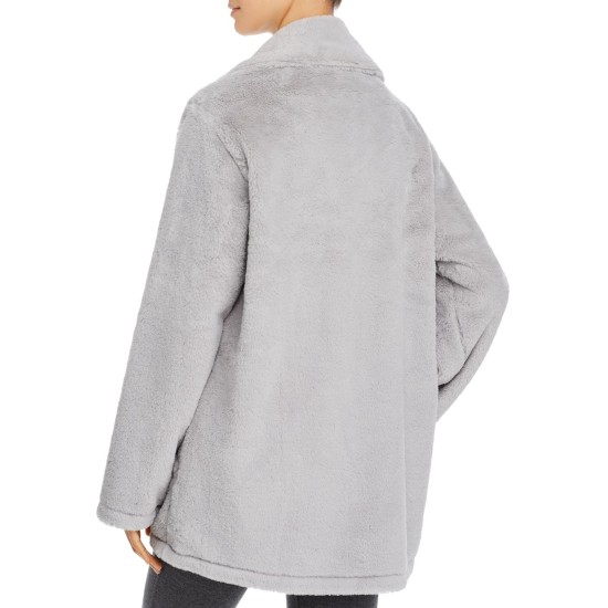  Women’s Faux Fur Sleep Jacket, Large, Grey