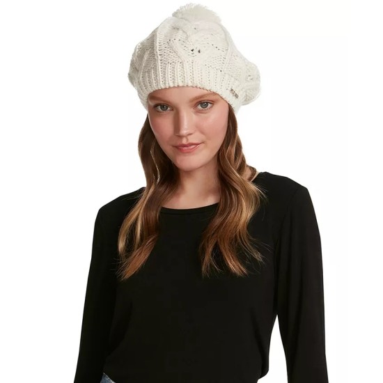 Steve Madden Cable-knit Beret Off White One Size