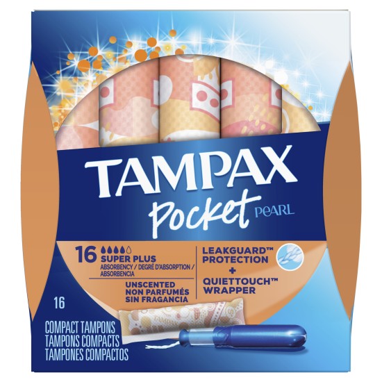  Pocket Pearl Plastic Tampons Super Plus Absorbency Unscented 16 Ct