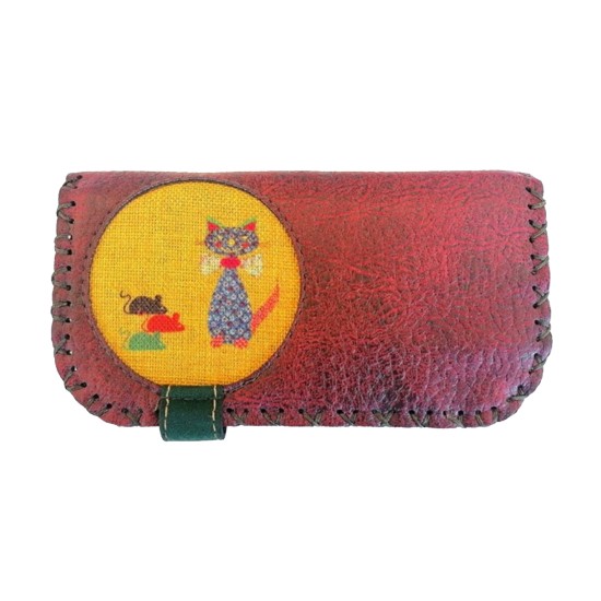  Handmade Womens Vegan Wallet Water-based Print Eco Friendly Faux Leather Wallet, Red, Cats and Mice