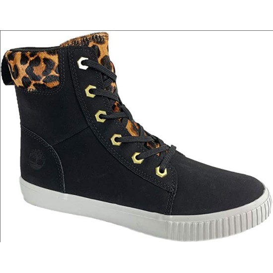  Women’s Skyla Bay 6 Inch Nubuck Leather Sneaker Boots (Black/Cheetah Print, 6)