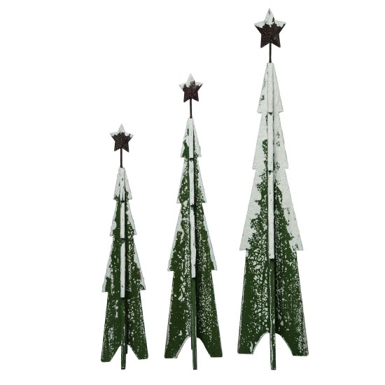  Snowy Christmas Trees, Set Of  3, Green/White, (19.25″, 23″, 27.75″)