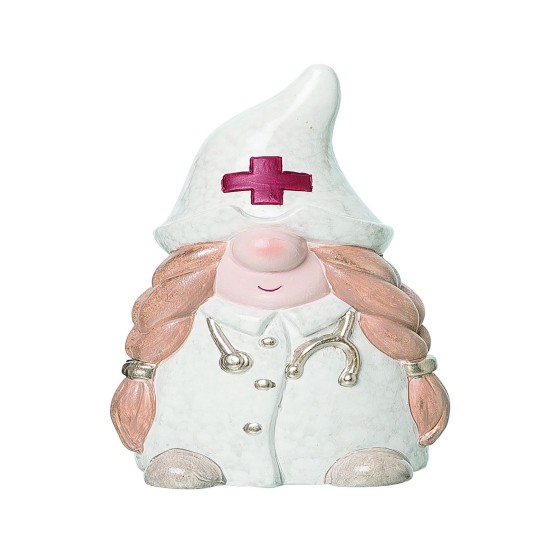  Terra Cotta Medical Gnome Woman Figurine, White