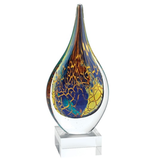  Crystal Firestorm Teardrop Art Glass Sculpture,11.5”