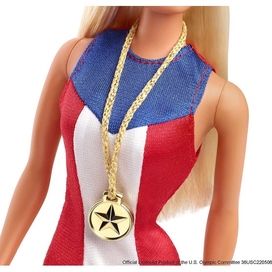  1975 Gold Medal Doll Reproduction, Wearing Olympics-Themed One-Piece and Gold Medal Accessory. with Doll Stand and Certificate of Authenticity, Gift for Collectors