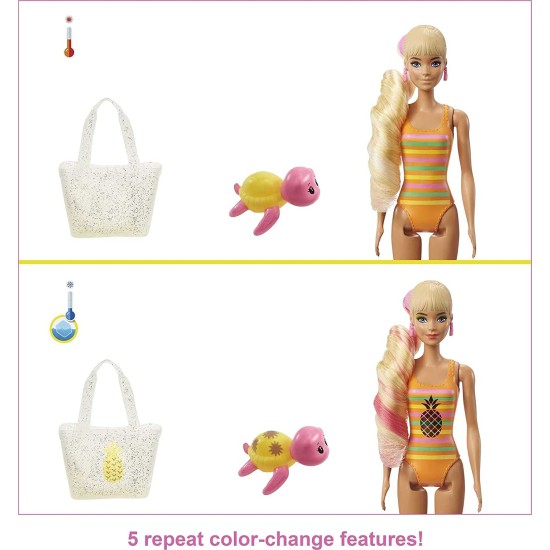 Color Reveal Foam! Doll & Pet Friend with 25 Surprises: Scented Bubble Solution, Outfits, Hair Extension, Kid Bracelet & Charm Hidden in Sand; Sunny Pineapple-Theme; for Kids 3 Years & Up