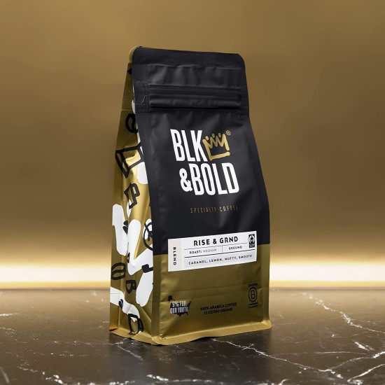 BLK & Bold Rise & GRND Coffee Blend Medium Roast Fair Trade Certified Whole, 12 oz