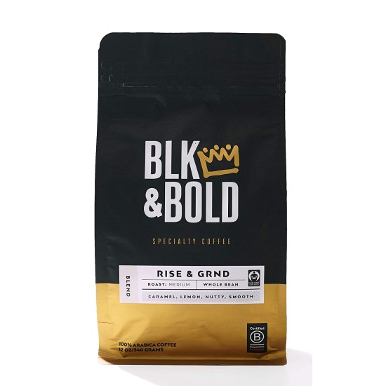 BLK & Bold Rise & GRND Coffee Blend Medium Roast Fair Trade Certified Whole, 12 oz