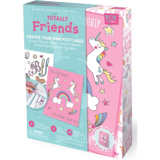  Totally Friends Color and Decorate Your Own Postcards Set in Keepsake Box, Blue/Pink, 4 oz