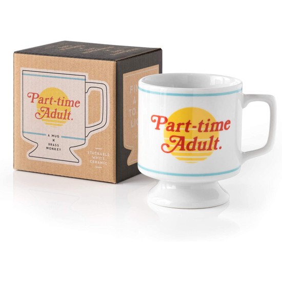  Part-time Adult Ceramic Mug Stackable Ceramic Coffee Mug with Plenty of Vintage Charm, Holds 10 oz., Dishwasher Safe, Coffee Cup with Double-Sided Artwork, Makes a Great Gift!