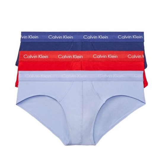  Cotton Stretch Moisture Wicking Hip Briefs, Pack of 3, L, Baby blue/Red/Blue